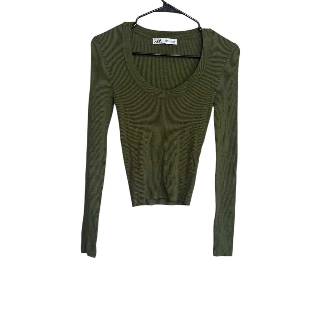 Zara Olive Green Ribbed Knit Top